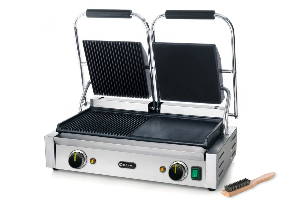 Kontaktgrill - Doppelversion, HENDI, halb glatt, halb gerillt, 230V/3600W, 570x375x(H)216mm