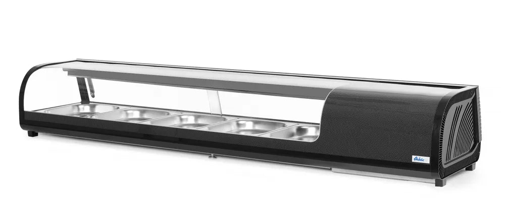 Sushi-Vitrine, Arktic, Im Lieferumfang enthalten: 6x GN 1/3 (H) 40 mm., GN 1/3, Schwarz, 220-240V/190W, 1529x426x(H)296mm
