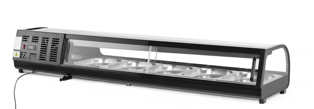 Sushi-Vitrine, Arktic, Fassungsvermögen: 5x GN 1/2 (H)40 mm (im Lieferumfang enthalten)., Schwarz, 220-240V/190W, 1800x420x(H)265mm