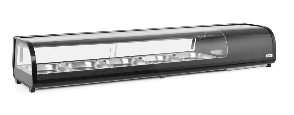 Sushi-Vitrine, Arktic, Fassungsvermögen: 5x GN 1/2 (H)40 mm (im Lieferumfang enthalten)., Schwarz, 220-240V/190W, 1800x420x(H)265mm