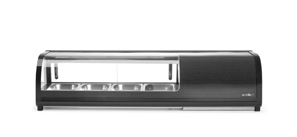 Sushi-Vitrine, Arktic, Im Lieferumfang enthalten: 4x GN 1/3 (H) 40 mm., GN 1/3, Schwarz, 220-240V/190W, 1177x426x(H)296mm