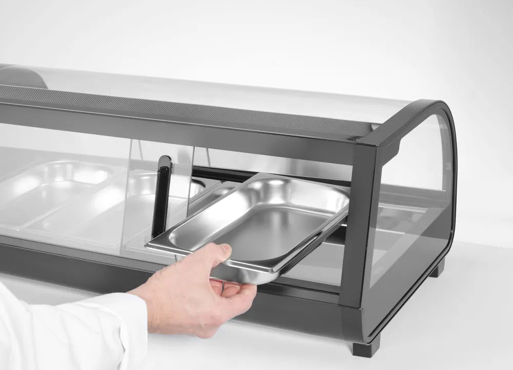 Sushi-Vitrine, Arktic, Fassungsvermögen: 5x GN 1/2 (H)40 mm (im Lieferumfang enthalten)., Schwarz, 220-240V/190W, 1800x420x(H)265mm