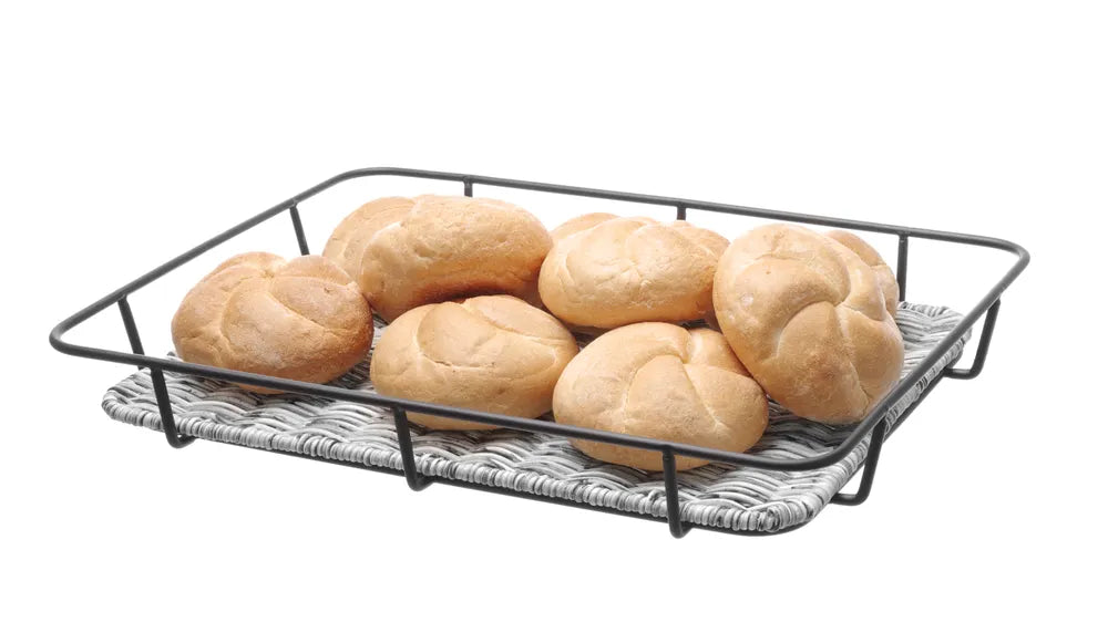 Brotkorb mit Edelstahlrand, HENDI, Hellgrau, 400x300x(H)50mm