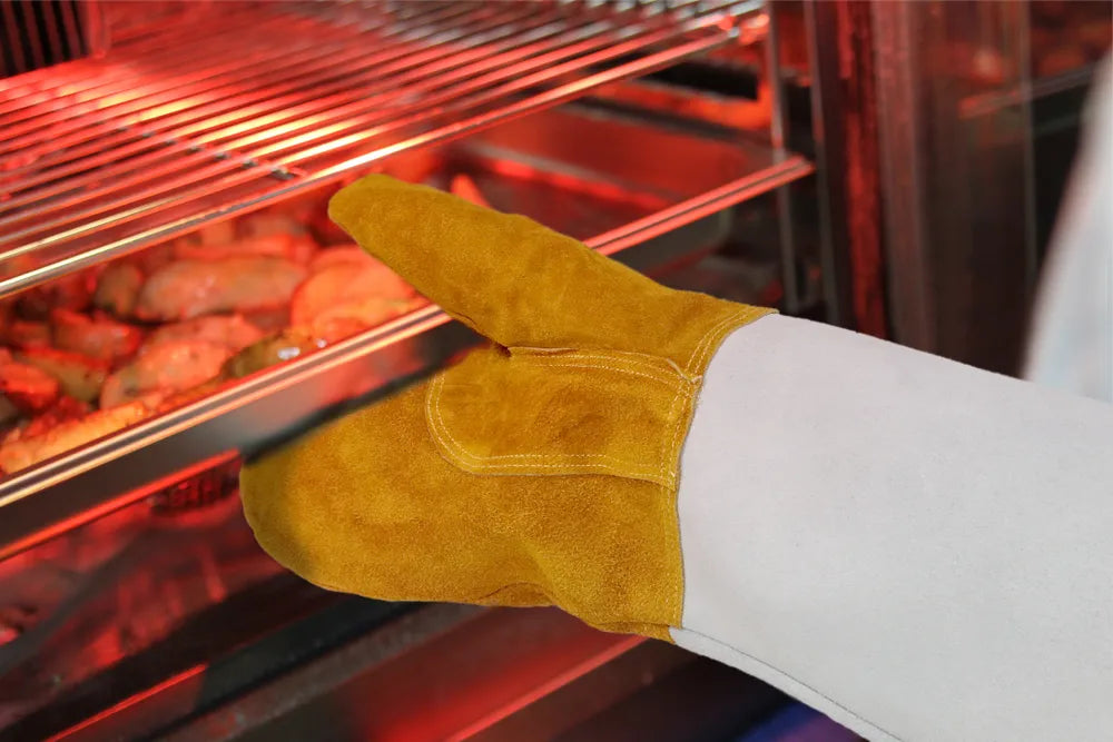 Leder-Grillhandschuhe hitzebeständig, 2 Stück, HENDI, 2 Stk., (L)460mm