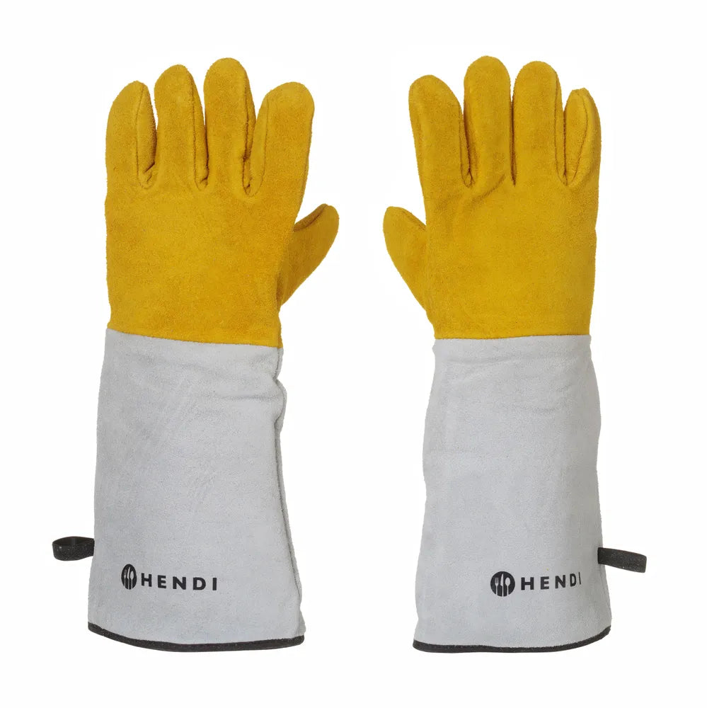 Leder-Grillhandschuhe hitzebeständig – 2 Stück, HENDI, 2 Stk., (L)460mm