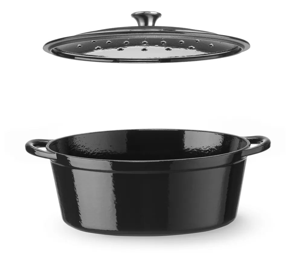 Emaillierter Gusseisentopf, HENDI, 6,88L, Schwarz, 405x255x(H)134mm