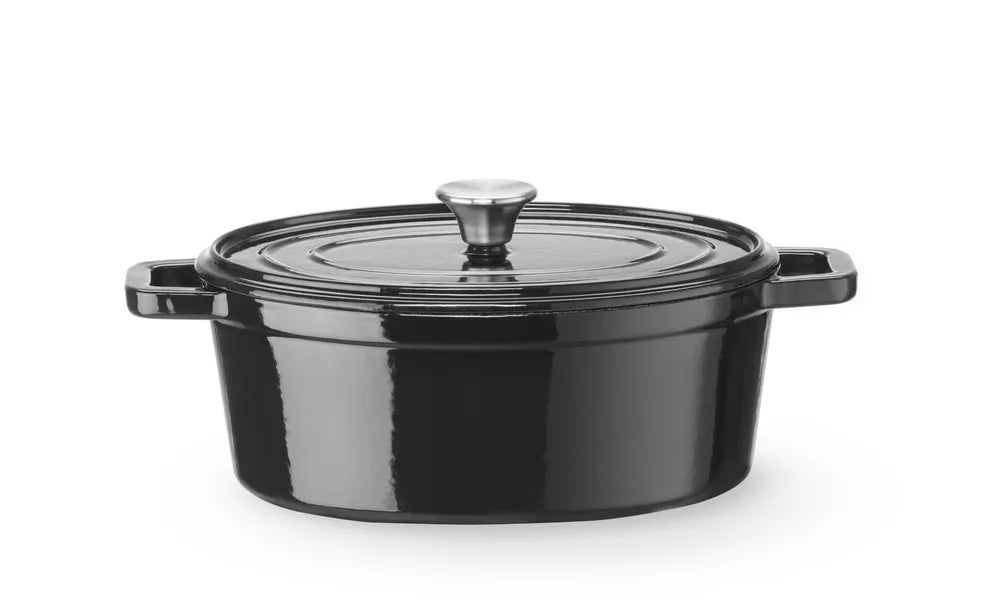 Emaillierter Gusseisentopf, HENDI, 4,4L, Schwarz, 365x290x(H)115mm