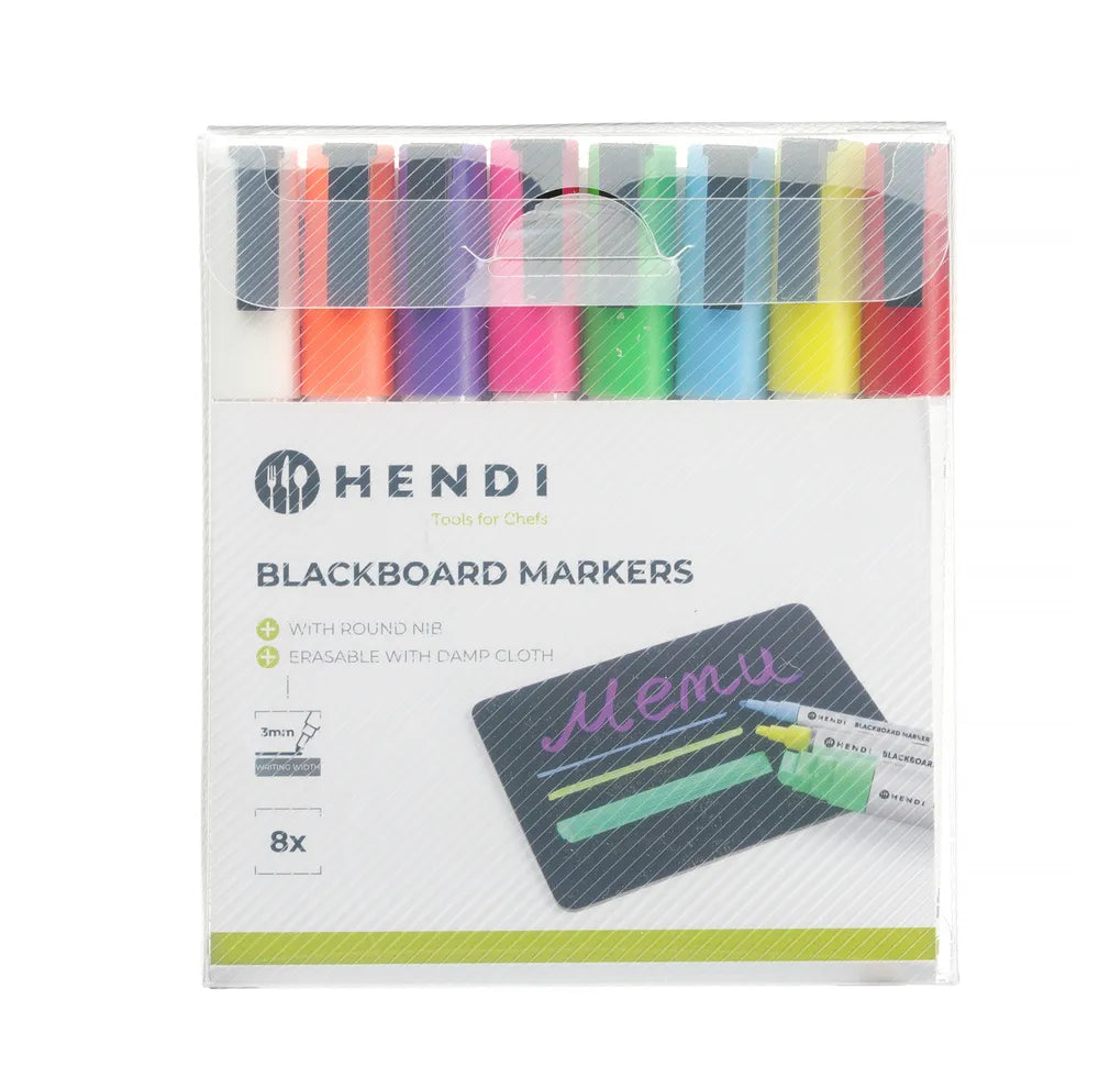 Kreidemarker 3 mm, HENDI, Marker 1x weiß, 1x rot, 1x blau, 1x grün, 1x gelb, 1x violett, 1x orange und 1x pink