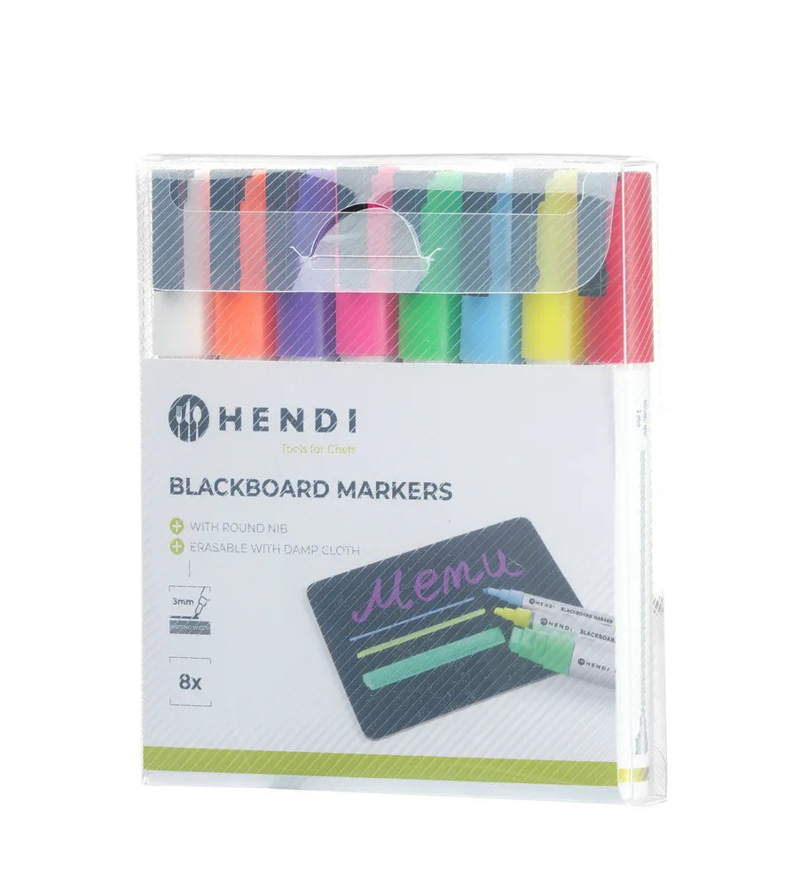Kreidemarker 3 mm, HENDI, Marker 1x weiß, 1x rot, 1x blau, 1x grün, 1x gelb, 1x violett, 1x orange und 1x pink