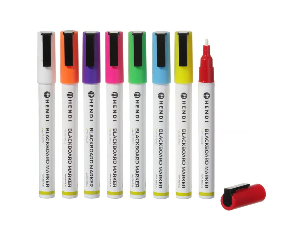 Kreidemarker 3 mm, HENDI, Marker 1x weiß, 1x rot, 1x blau, 1x grün, 1x gelb, 1x violett, 1x orange und 1x pink