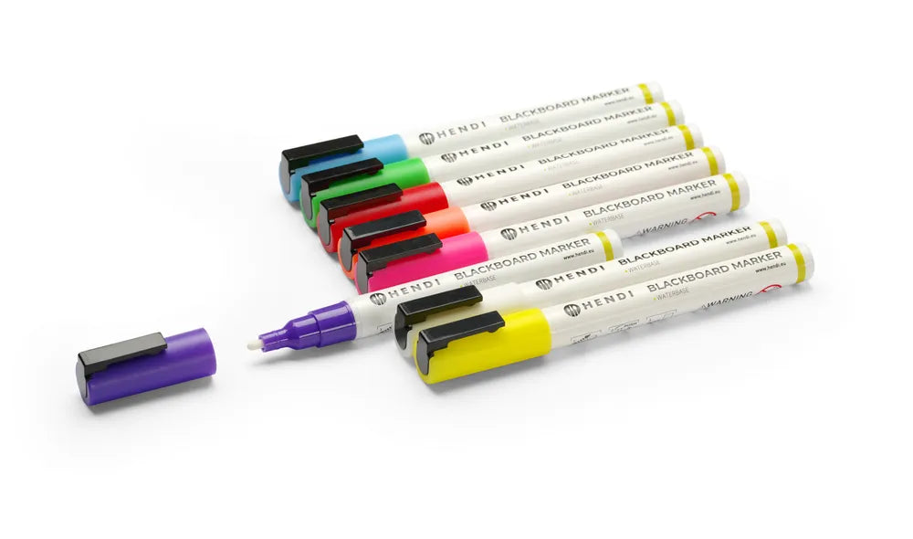 Kreidemarker 3 mm, HENDI, Marker 1x weiß, 1x rot, 1x blau, 1x grün, 1x gelb, 1x violett, 1x orange und 1x pink