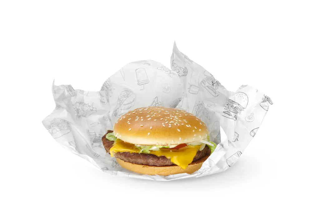 Einschlagpapier, fettdicht, HENDI, Fastfood-Muster, 500 Stk., 250x350mm