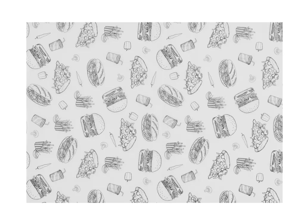 Einschlagpapier, fettdicht, HENDI, Fastfood-Muster, 500 Stk., 250x350mm