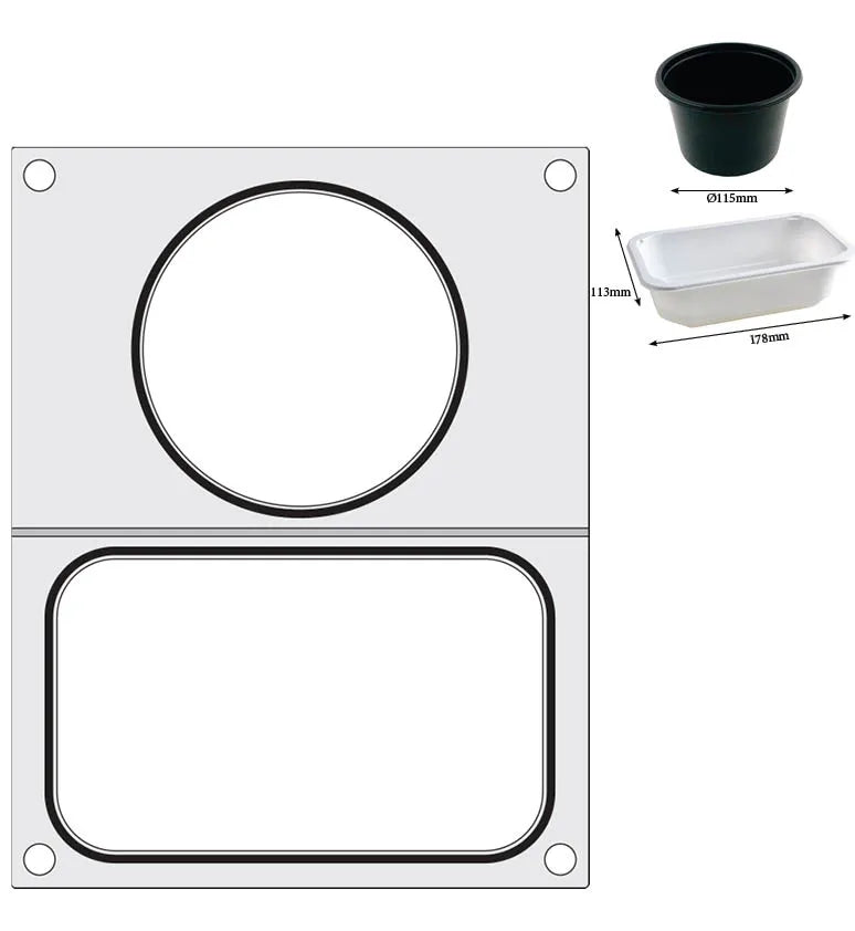 Matrize für Versiegelungsmaschine, HENDI, zwei Behälter (1x 178x113 mm, 1x ø115 mm)