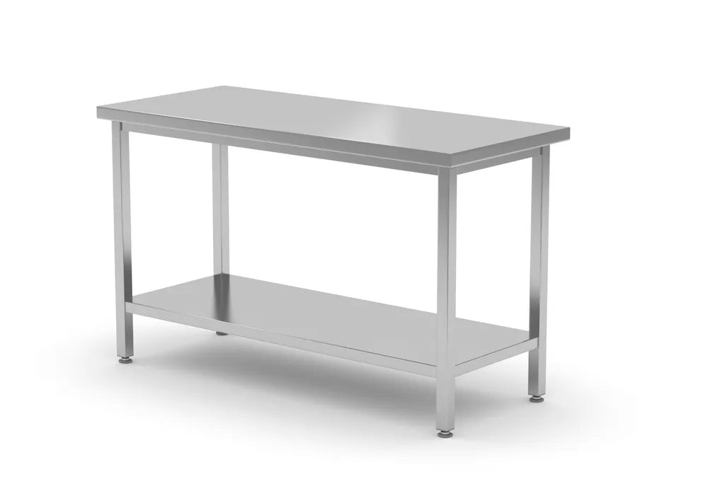 Mitteltisch mit Ablage – verschraubt, Tiefe 600 mm, HENDI, Profi Line, 1400x600x(H)850mm