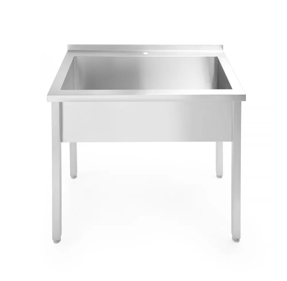Tisch mit Einzelwaschwanne, ohne Spritzschutz – verschraubt, Tiefe 600 mm, HENDI, Budget Line, 1000x600x(H)850mm