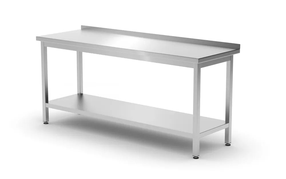 Wandtisch mit Ablage – verschraubt, Tiefe 600 mm, HENDI, Profi Line, 1800x600x(H)850mm