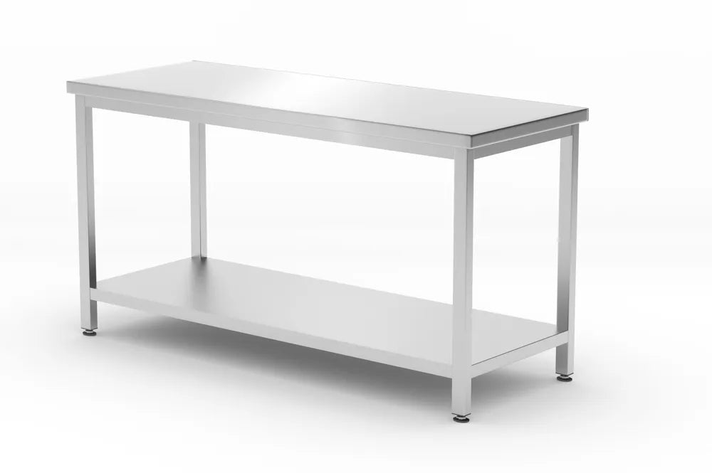 Mitteltisch mit Ablage – verschraubt, Tiefe 600 mm, HENDI, Profi Line, 1600x600x(H)850mm