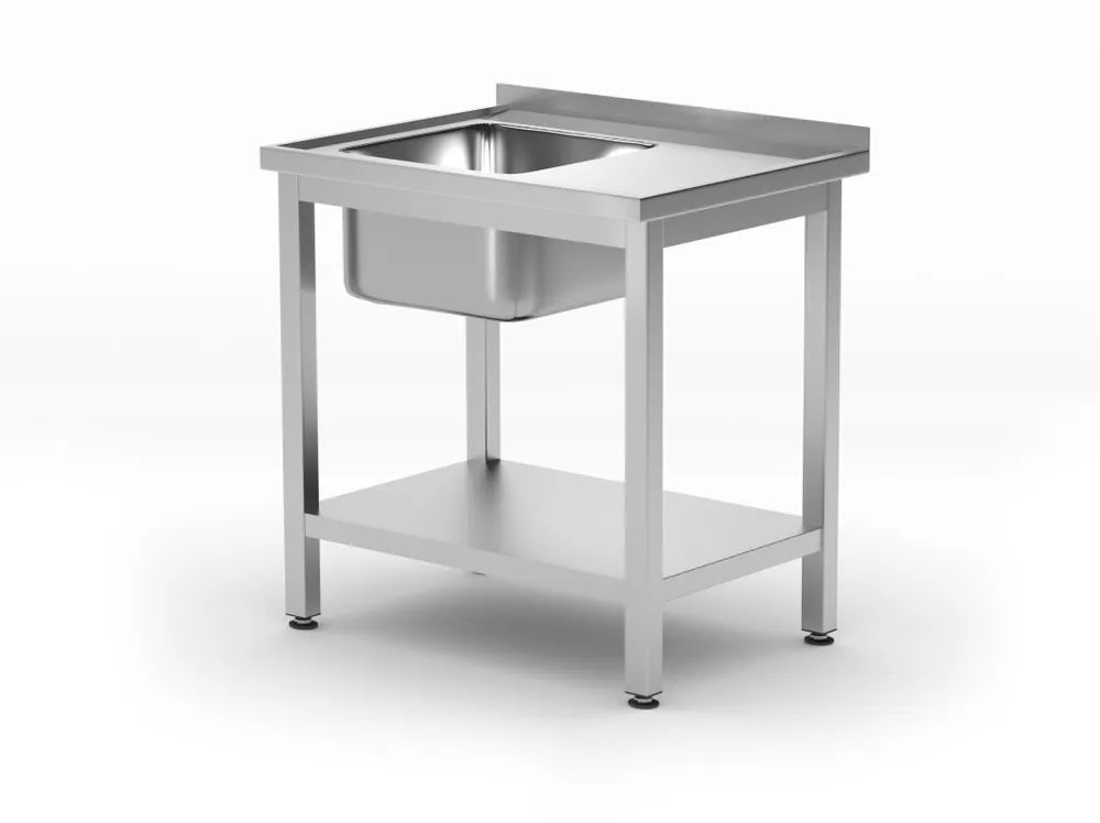 Waschtisch mit Ablage – verschraubt, Tiefe 600 mm, HENDI, Profi Line, Rechte Seite, 800x600x(H)850mm