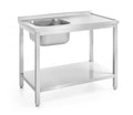 Waschtisch mit Ablage – verschraubt, Tiefe 600 mm, HENDI, Profi Line, Spüle links, 1000x600x(H)850mm