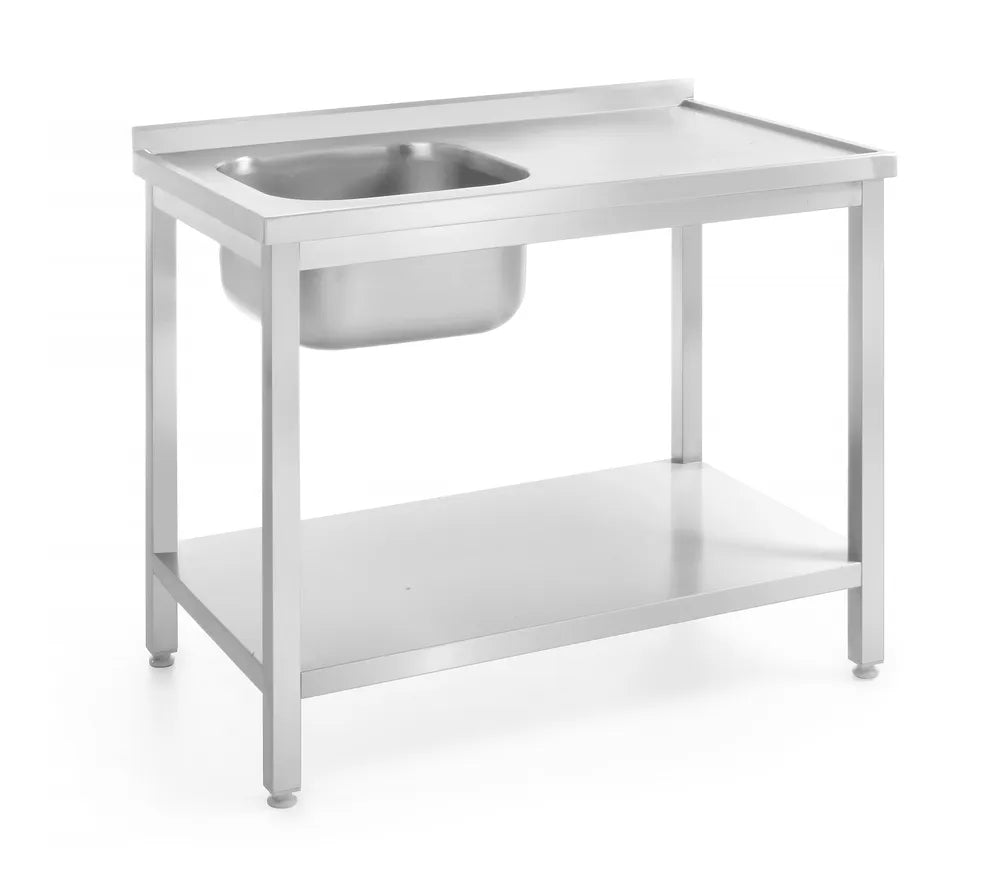 Waschtisch mit Ablage – verschraubt, Tiefe 600 mm, HENDI, Profi Line, Spüle links, 1000x600x(H)850mm