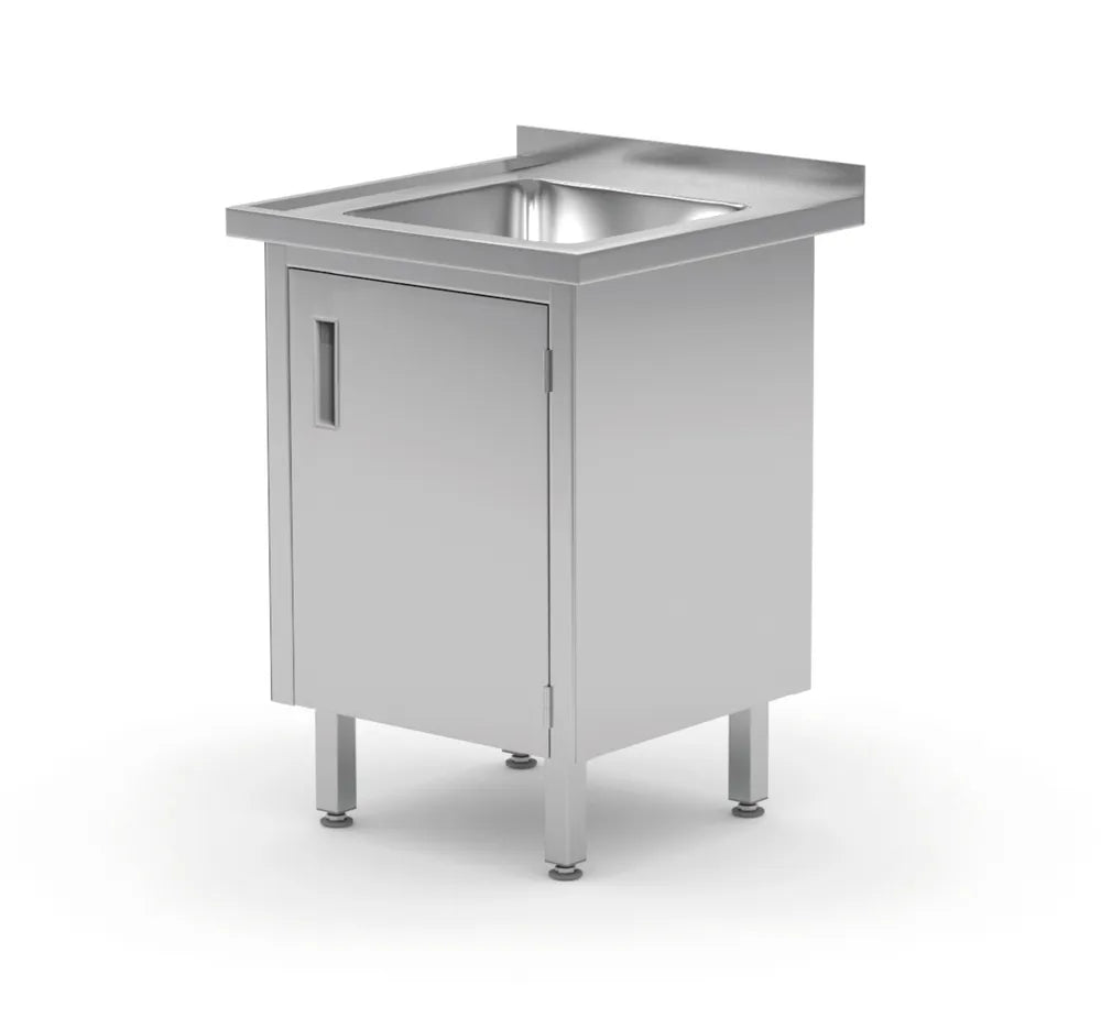 Waschtisch, verschweißt, mit Schrank- und Scharniertüren, HENDI, Profi Line, 600x600x(H)850mm