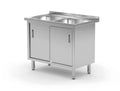 Tisch mit 2 Spülbecken, Schrank – verschweißt, mit Schiebetüren, HENDI, Profi Line, 1000x600x(H)850mm