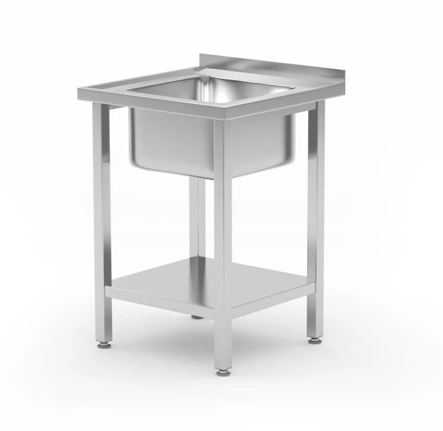 Spültisch mit Ablage, verschraubt, HENDI, Kitchen Line, Waschbecken in der Mitte, 600x600x(H)850mm