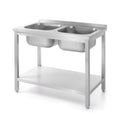 Tisch mit 2 Spülbecken und Ablage, verschraubt, HENDI, Kitchen Line, 1000x600x(H)850mm