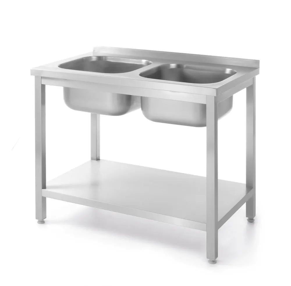 Tisch mit 2 Spülbecken und Ablage, verschraubt, HENDI, Kitchen Line, 1000x600x(H)850mm