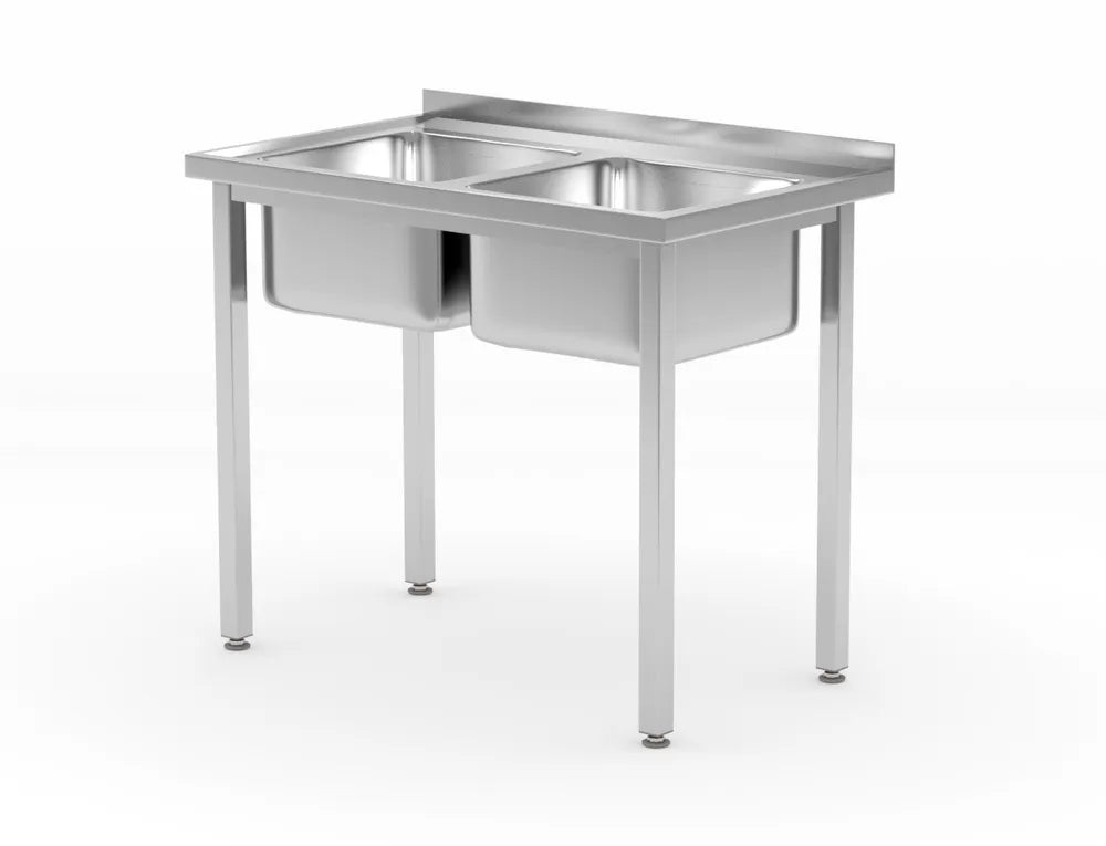 Tisch mit 2 Spülbecken – verschraubt, HENDI, Kitchen Line, 1000x600x(H)850mm