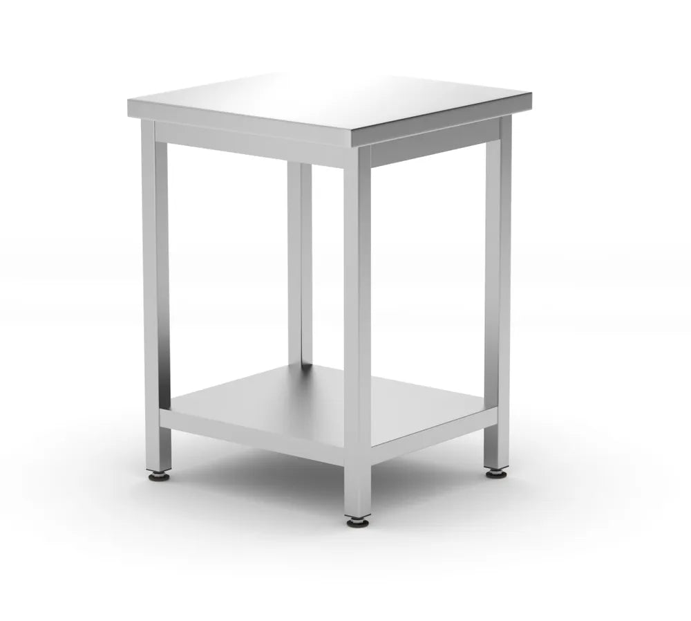 Mitteltisch mit Ablage – verschraubt, Tiefe 600 mm, HENDI, Kitchen Line, 600x600x(H)850mm