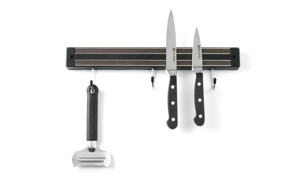 Messermagnetleiste mit Haken, HENDI, 3 Haken, Schwarz, (L)340mm