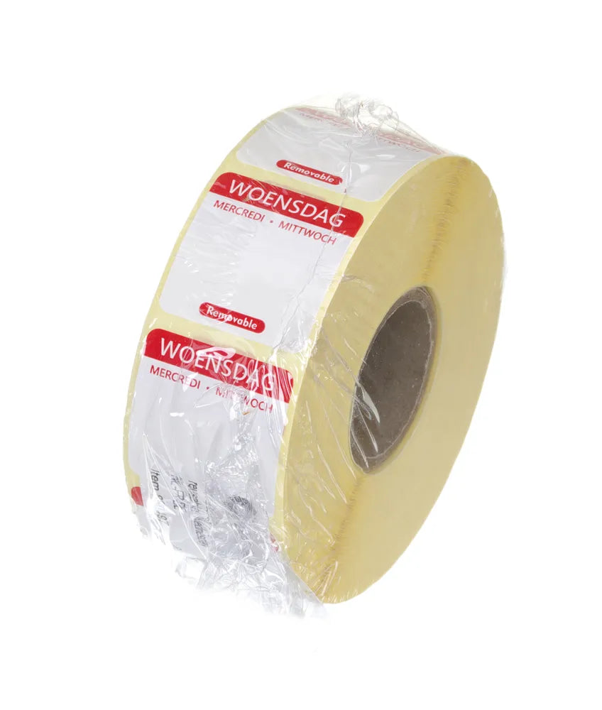 Täglich anwendbare Lebensmittelsicherheitsetiketten, mehrfach verwendbar, leicht entfernbar , HENDI, Mittwoch, Rot, 1000 Stk., 25x25mm