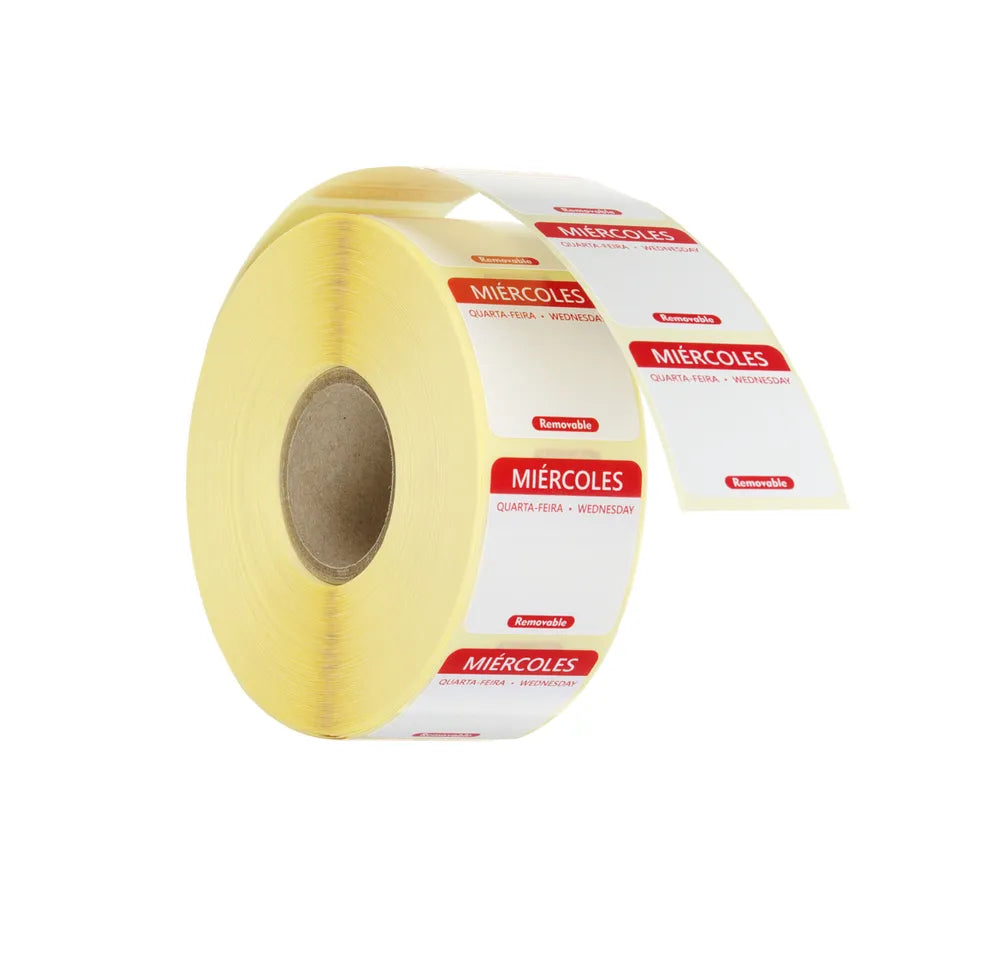 Täglich anwendbare Lebensmittelsicherheitsetiketten, mehrfach verwendbar, leicht entfernbar , HENDI, Mittwoch, Rot, 1000 Stk., 25x25x(H)mm