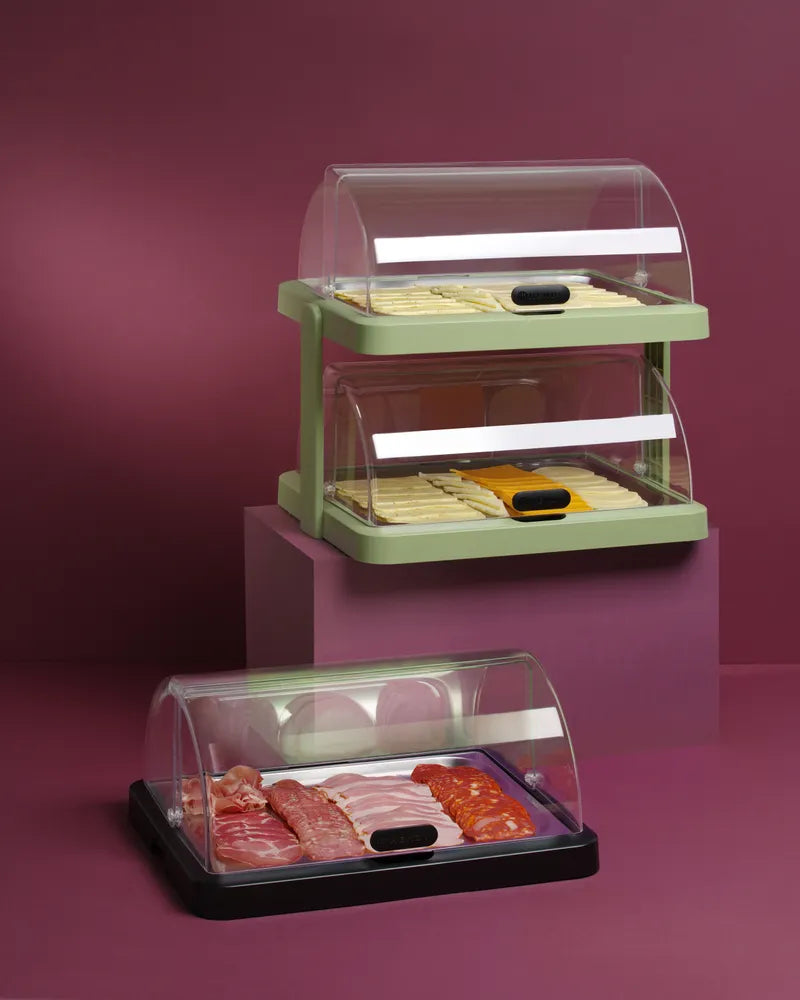 Rolltop Kühldisplay Duo UNIQ, HENDI, designed by Robert Bronwasser, Doppelt, Grün, 480x355x(H)480mm, Rechteckig