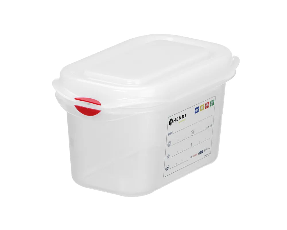 GN 1/9 Behälter, Polypropylen, HENDI, GN 1/9, 0,6L, Transparent, 176x108x(H)65mm, Rechteckig